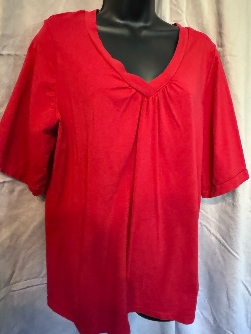 Lane Bryant Women's Red V-Neck Short Sleeve Top